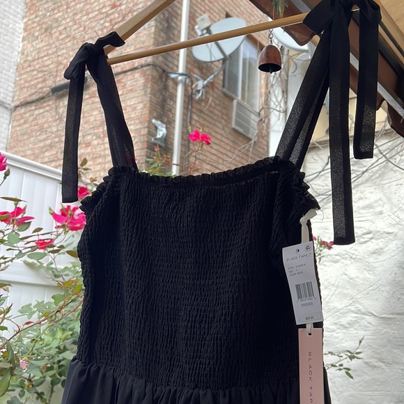 Black Tape_ Women's Tied-Strap Black Smocked Maxi Dress - Large - Picture 4 of 15